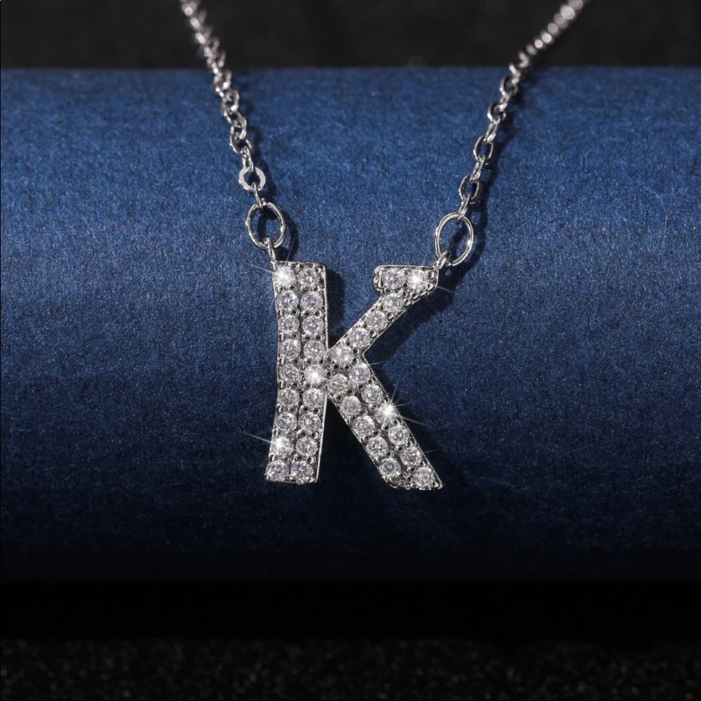 New 925 Silver Initial Letter Diamond Necklaces - Picture 7 of 16